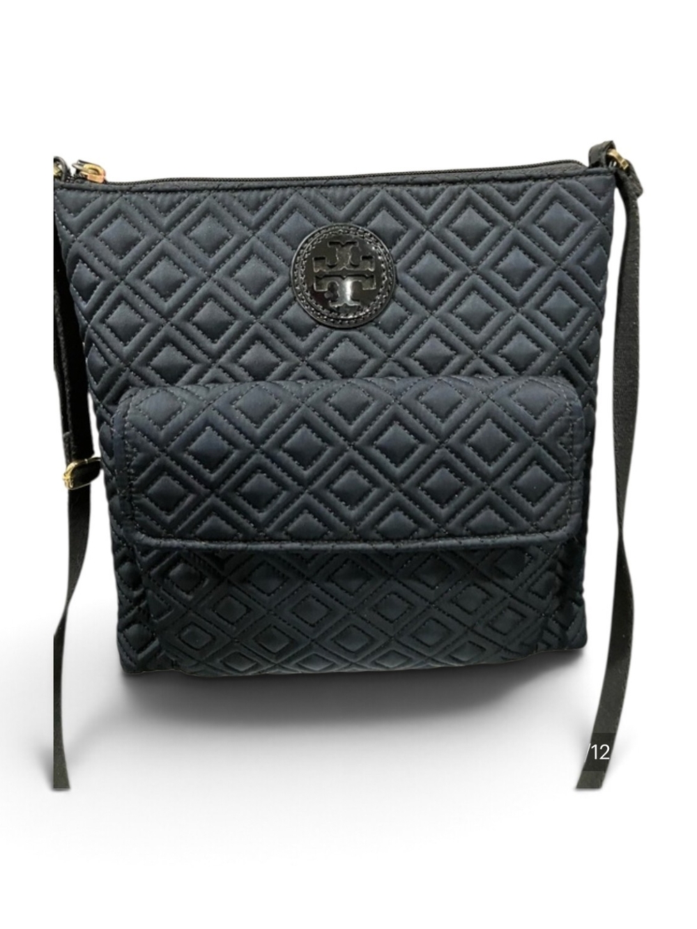 Tory Burch EUC Quilted Black Nylon Crossbody with Front Pocket
